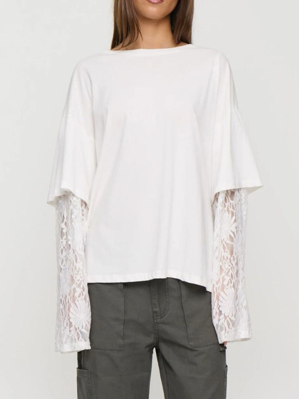Layered Lace-Sleeve T-Shirt - Picture 5 of 12